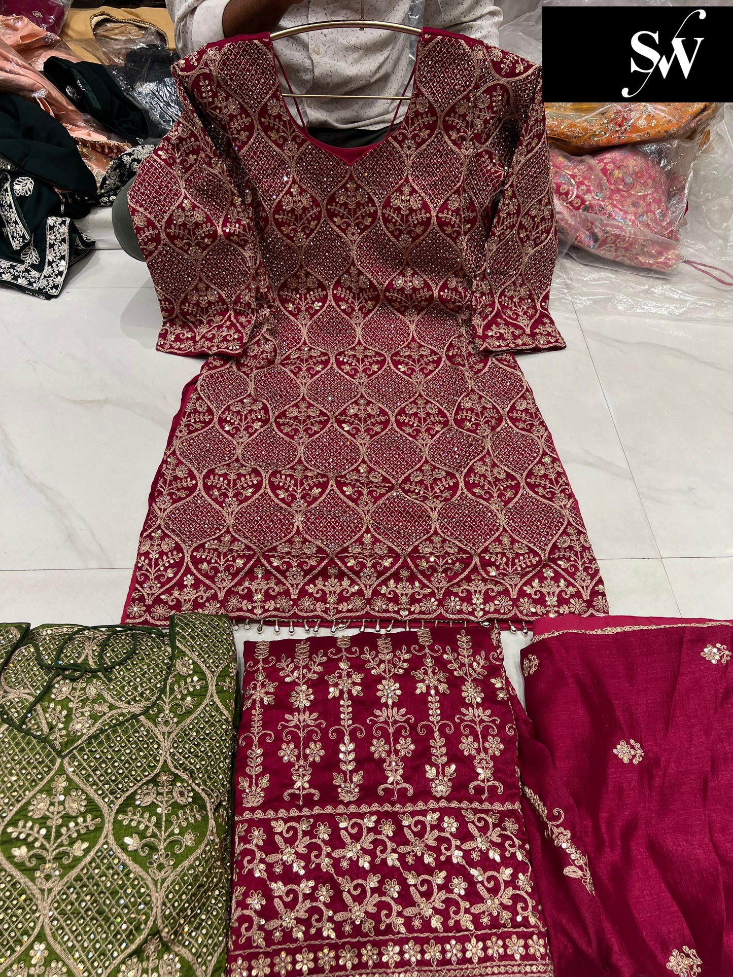 Something different maroon Shrug dress stitched suit ready to wear