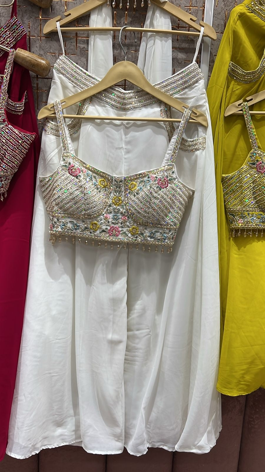 Tremendous White unstitched crop top lehenga