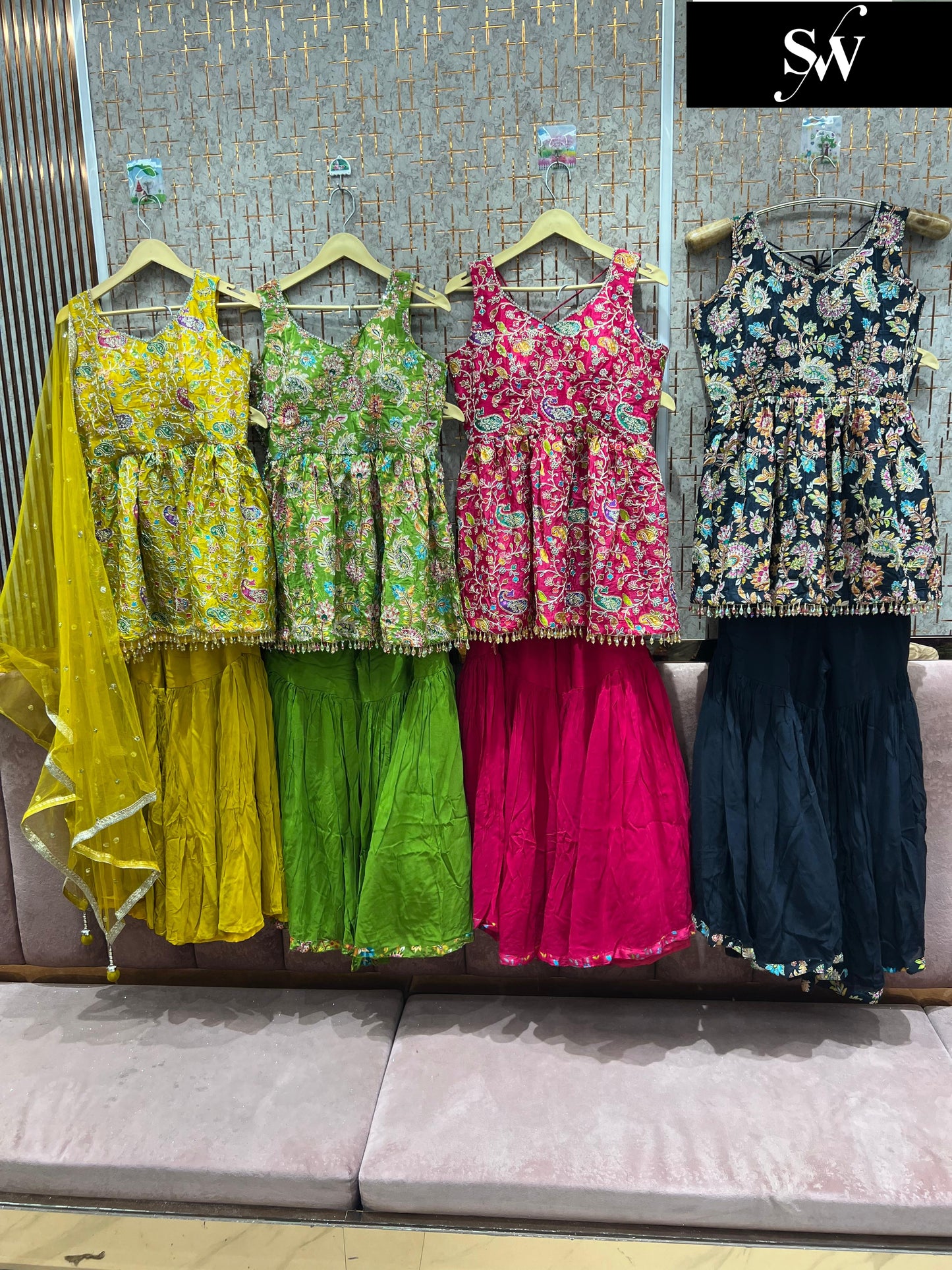 Pleasing Navy blue pink green yellow Shrug dress