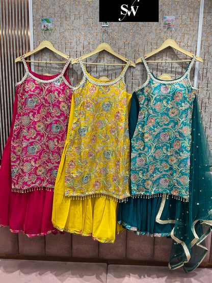 Tremendous yellow blue pink haldi mehendi Shrug dress