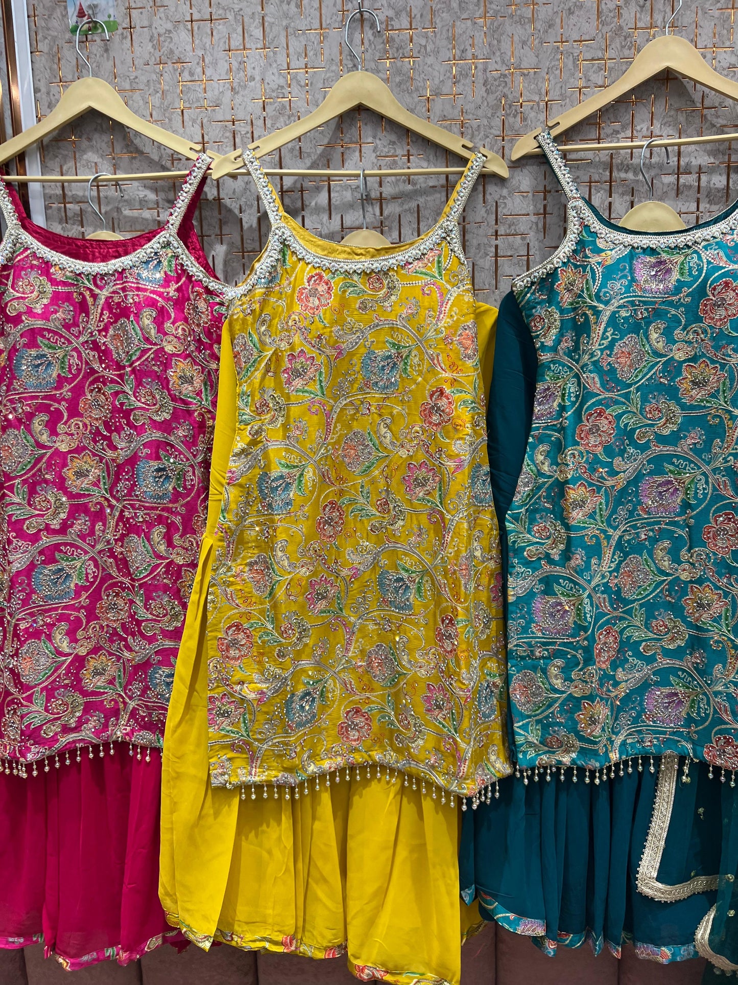 Tremendous yellow blue pink haldi mehendi Shrug dress