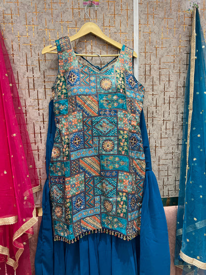 Khoobsurat Sky blue pink Shrug dress