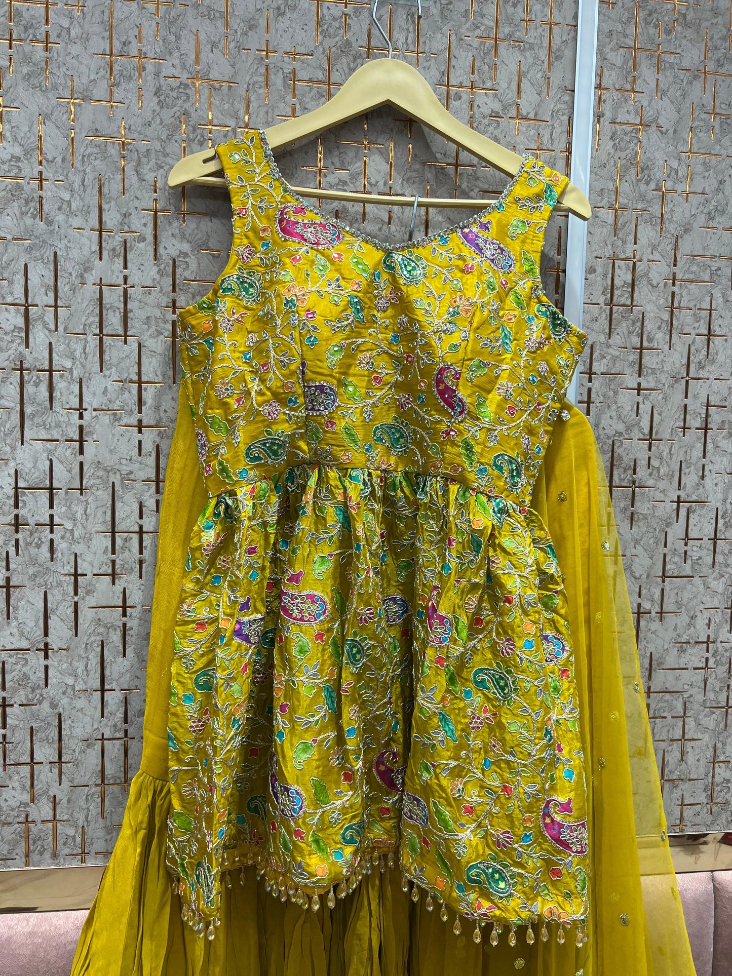 Lovely pink Yellow haldi mehendi Shrug dress