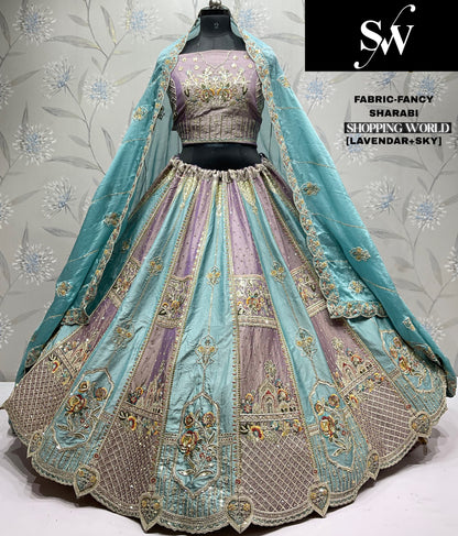 Impresionante Lehenga de fantasía color azul cielo lavanda.