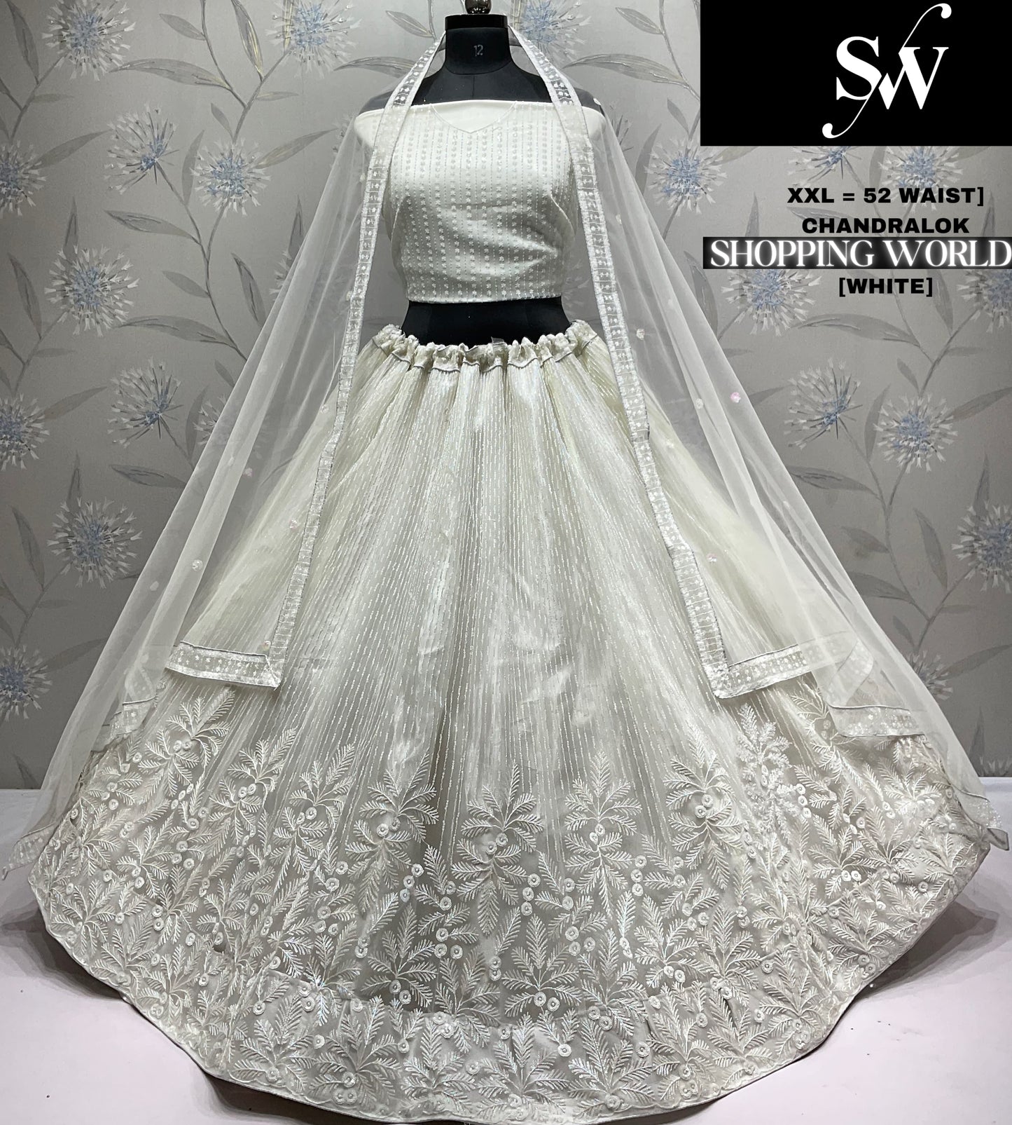 Attractive white xxl upto 52 waist Lehenga