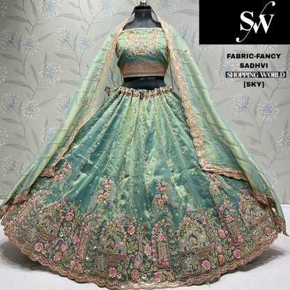 Elegant Sky green peacock Fancy Lehenga