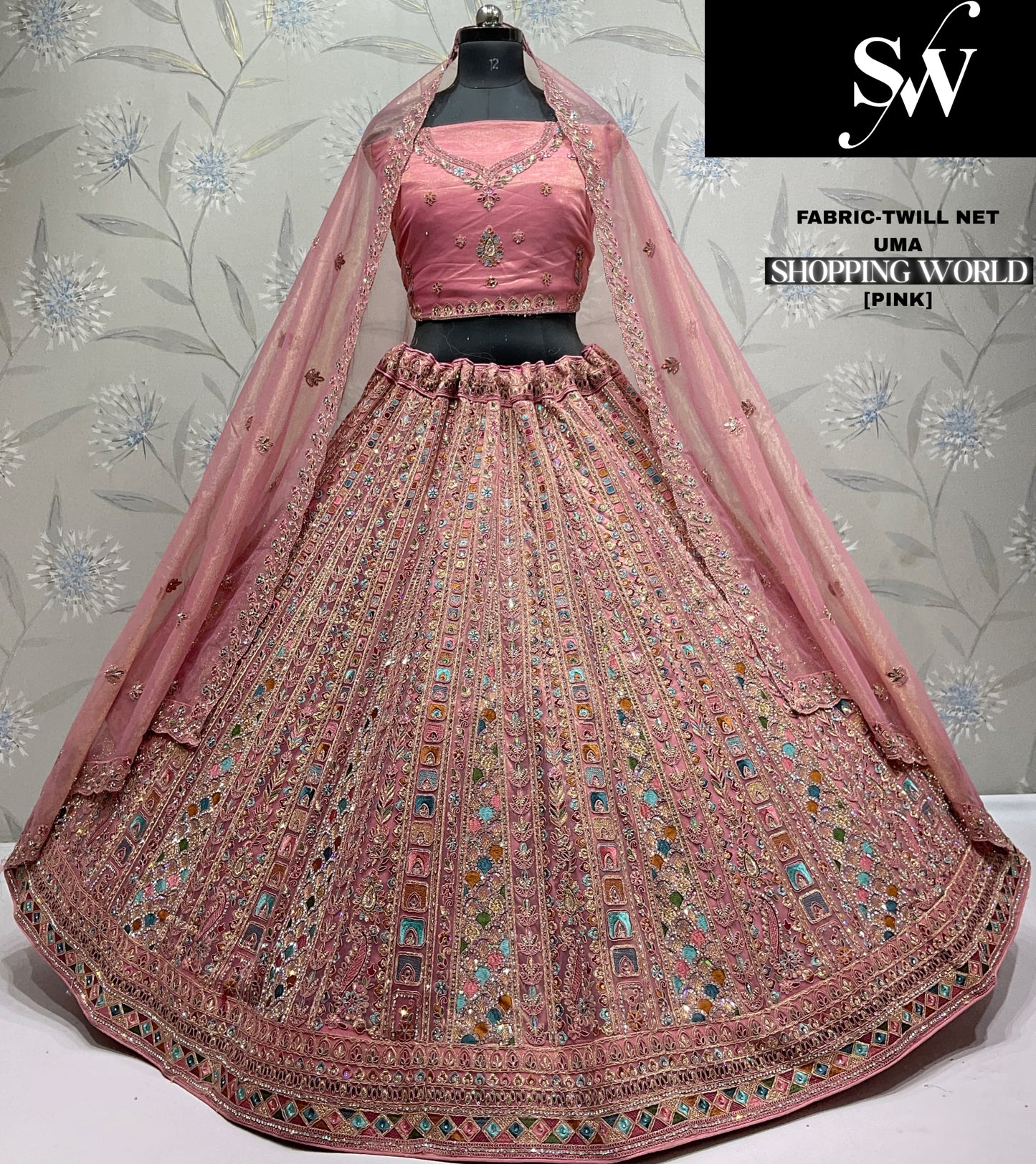 Attractive twill net peach Lehenga
