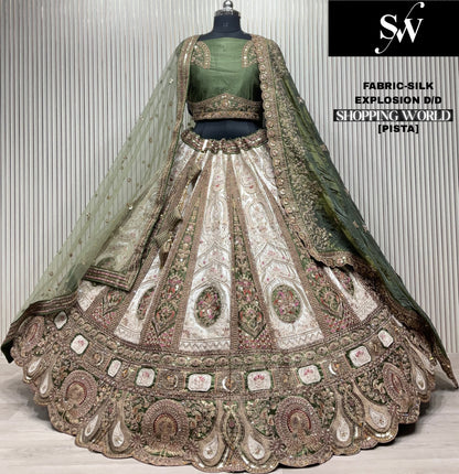 Tremendous pista green white double toneSilk Lehenga
