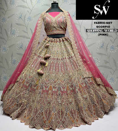 Eye catching pink Net Lehenga