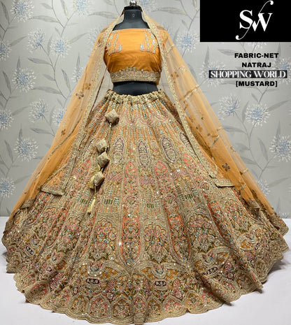 Majestic Mustard Net Lehenga