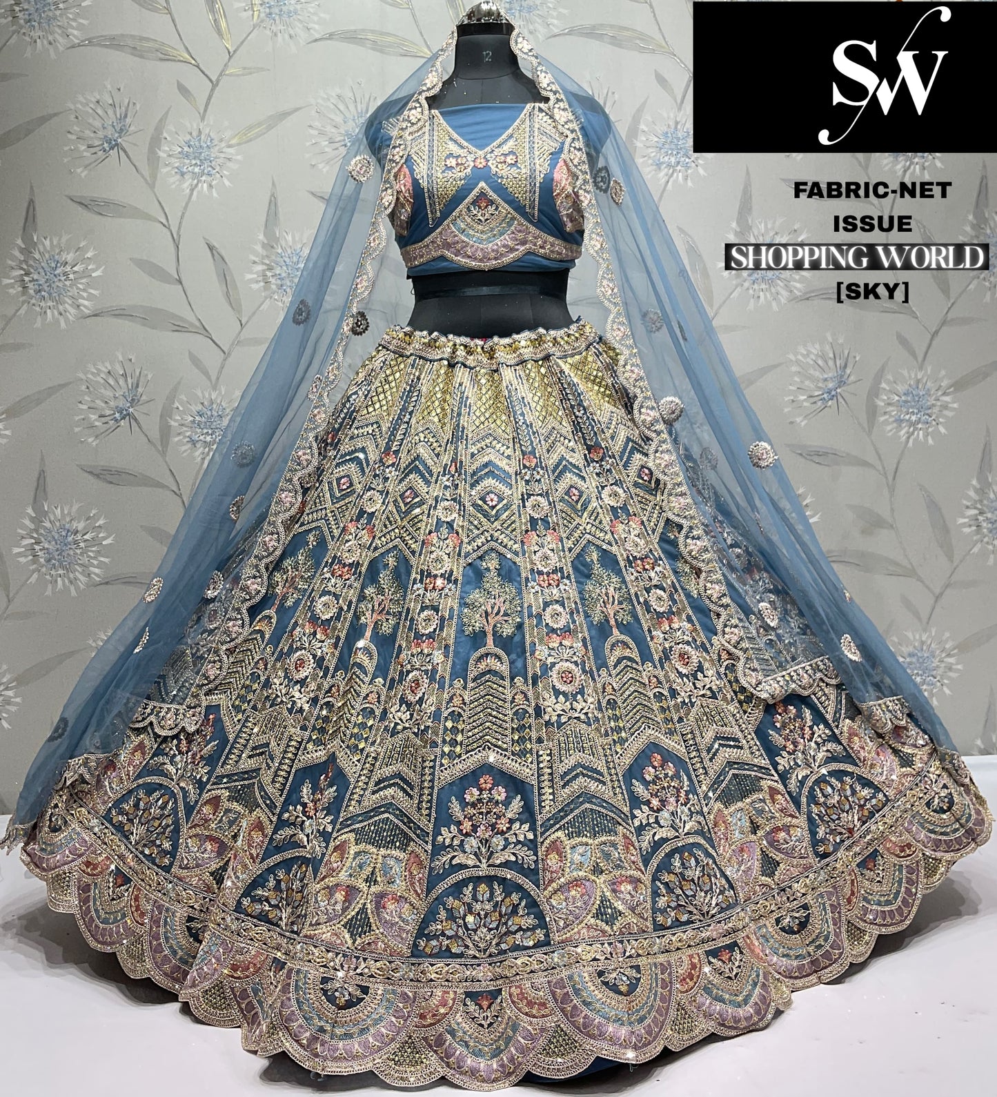 Attractive Sky blue Net Lehenga