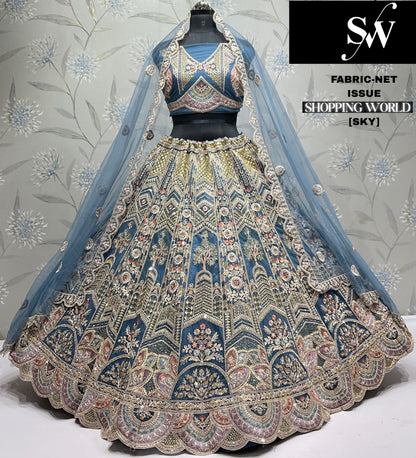Attractive Sky blue Net Lehenga