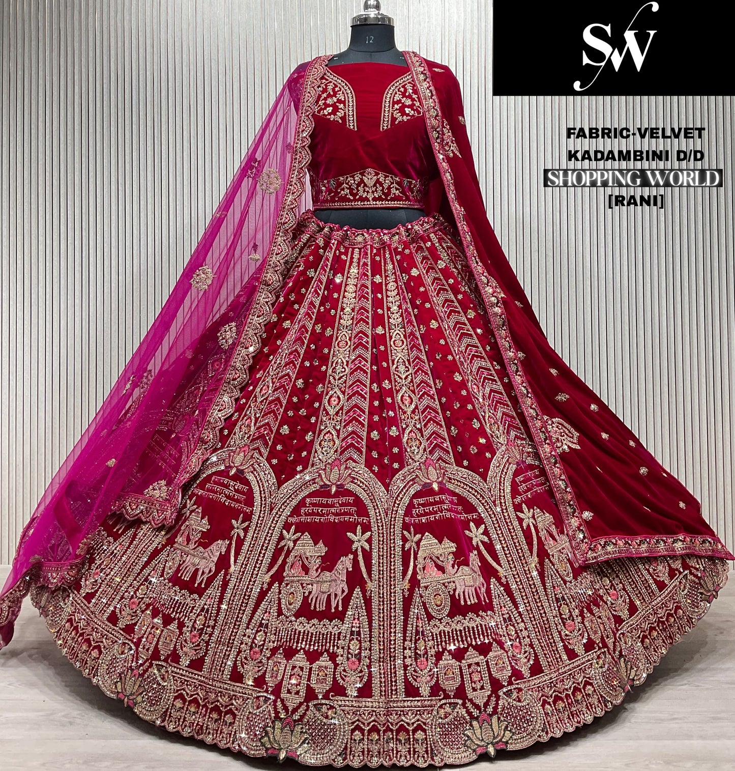 Fantastic rani pink Doli barat Double Duptta Velvet bridal Lehenga