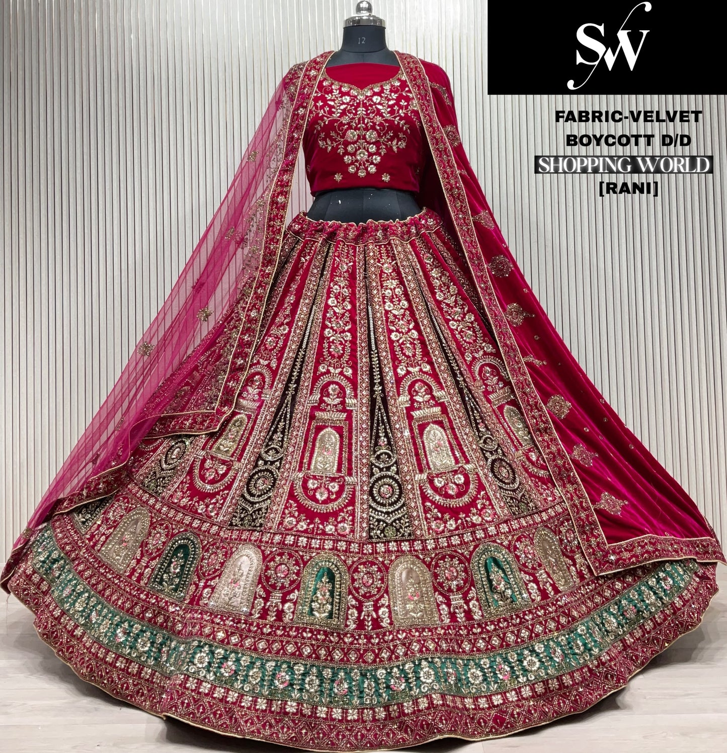 Fabulous light maroon Double Duptta Velvet bridal Lehenga