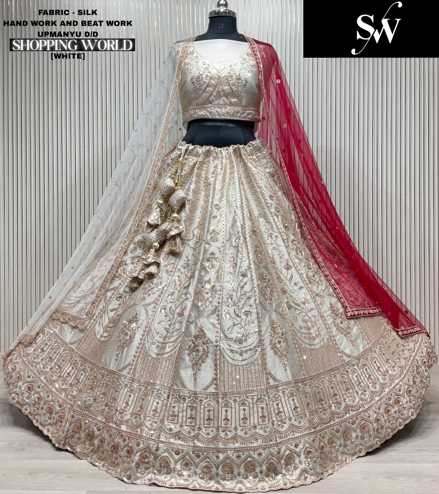 Attractive red Double Duptta Silk bridal Lehenga