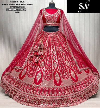 Attractive red Double Duptta Silk bridal Lehenga