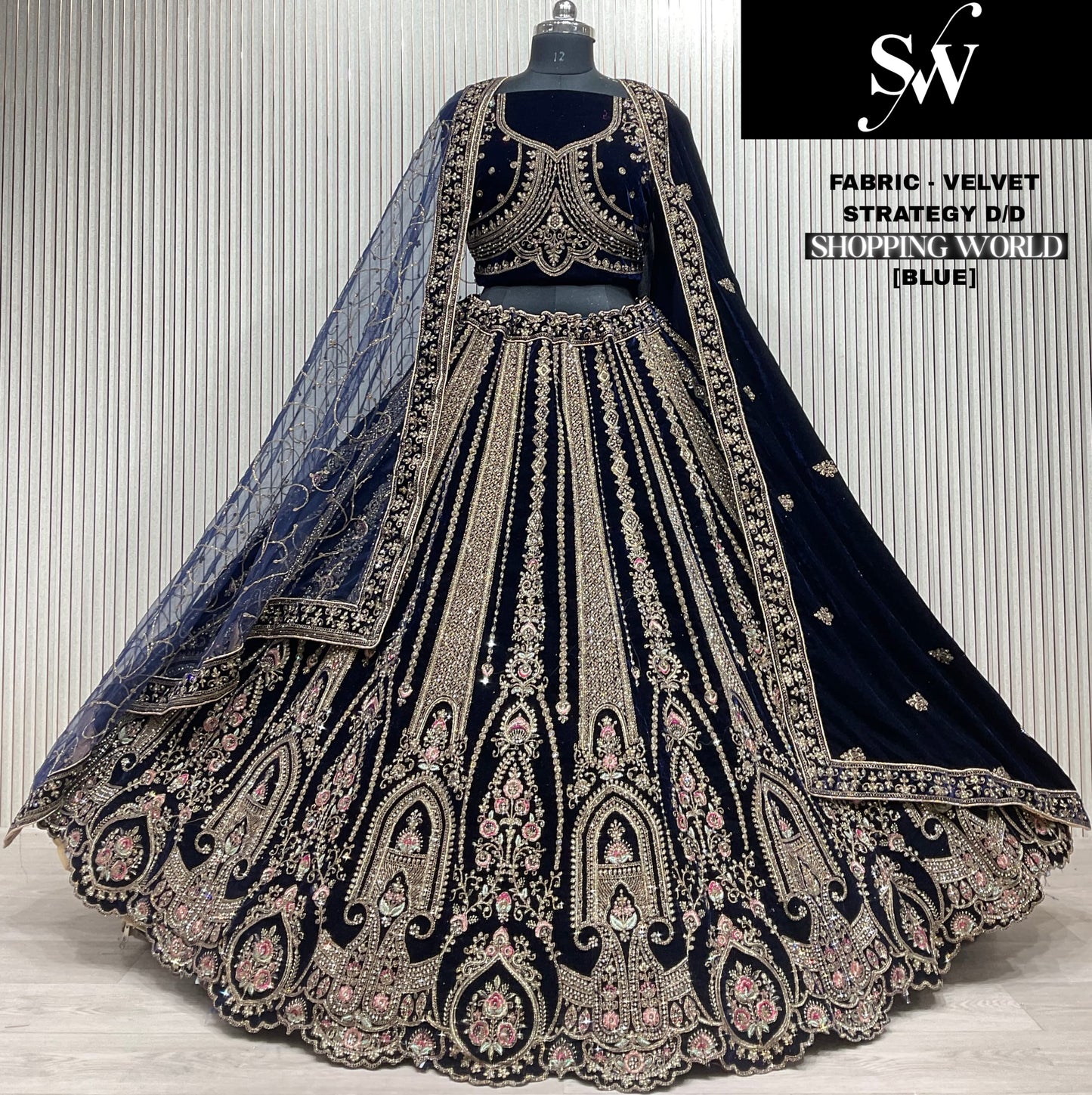 Stunning green Double Duptta Velvet bridal Lehenga