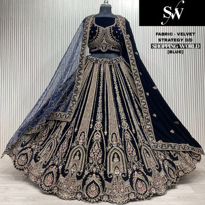 Stunning green Double Duptta Velvet bridal Lehenga