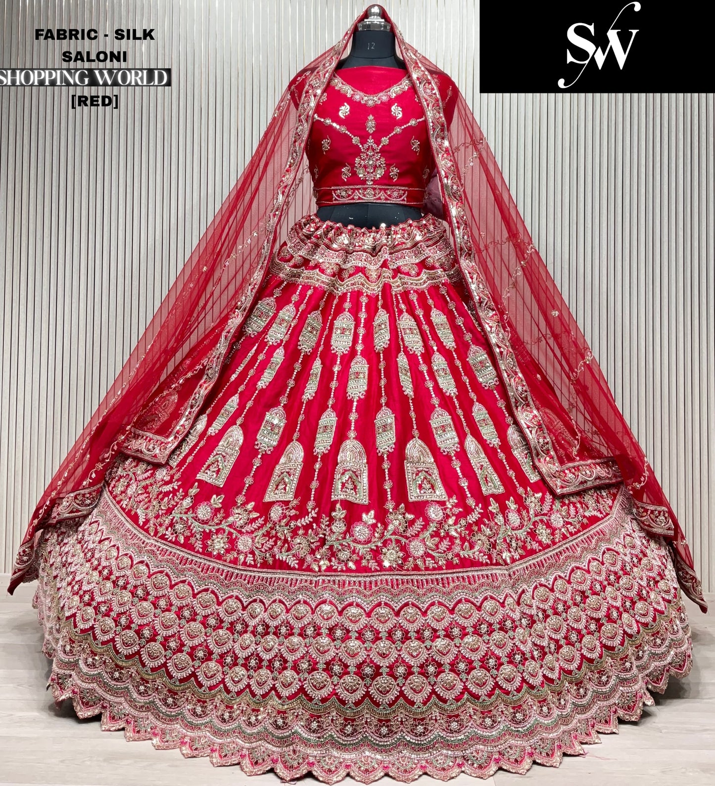 Awesome red Double Duptta Silk bridal Lehenga