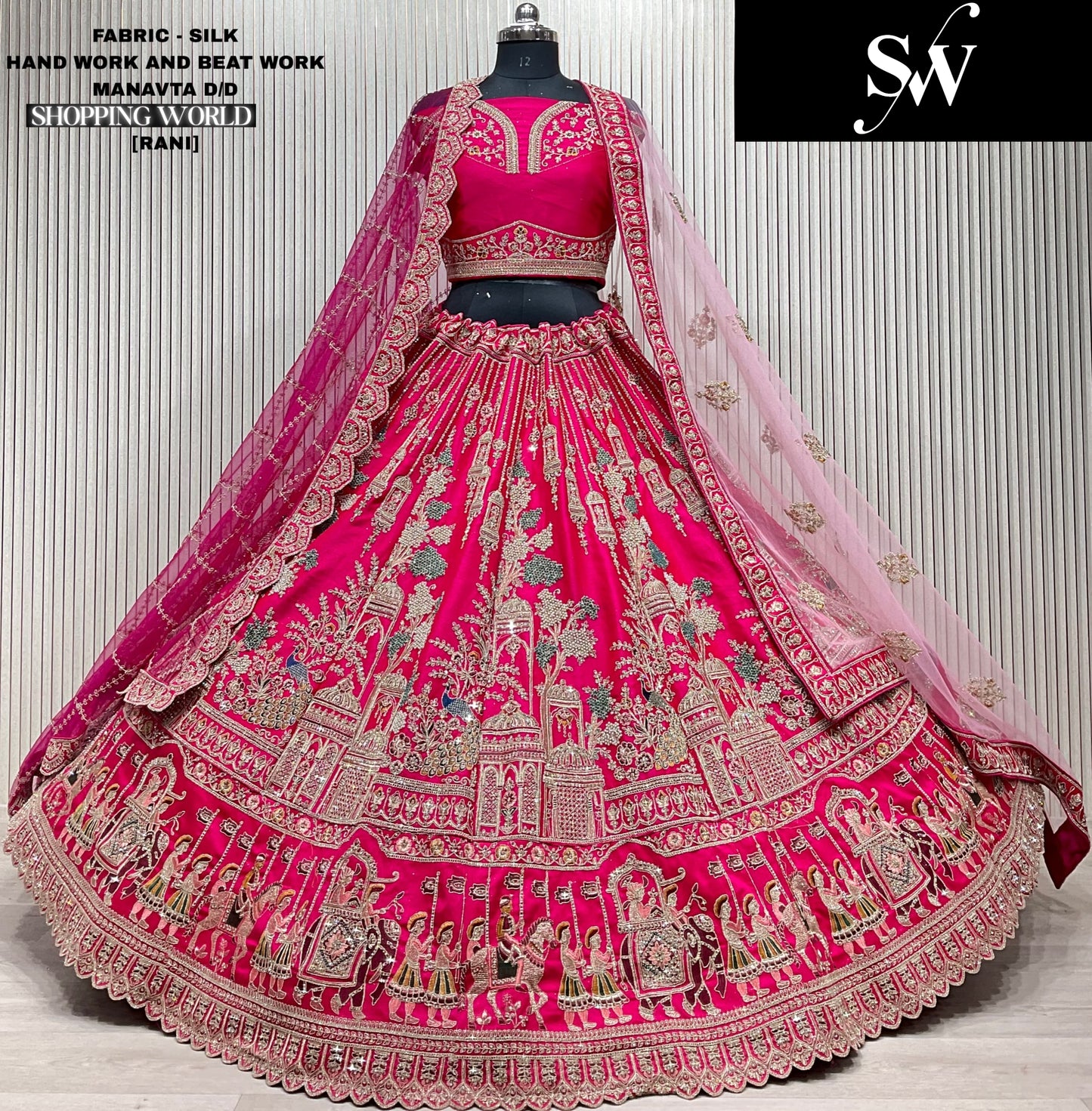 Charming Rani pink Doli barat Double Duptta Silk bridal Lehenga