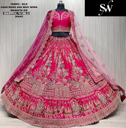 Charming Rani pink Doli barat Double Duptta Silk bridal Lehenga