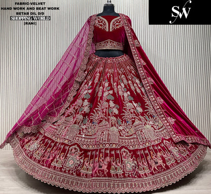 Charming Rani pink Doli barat Double Duptta Silk bridal Lehenga