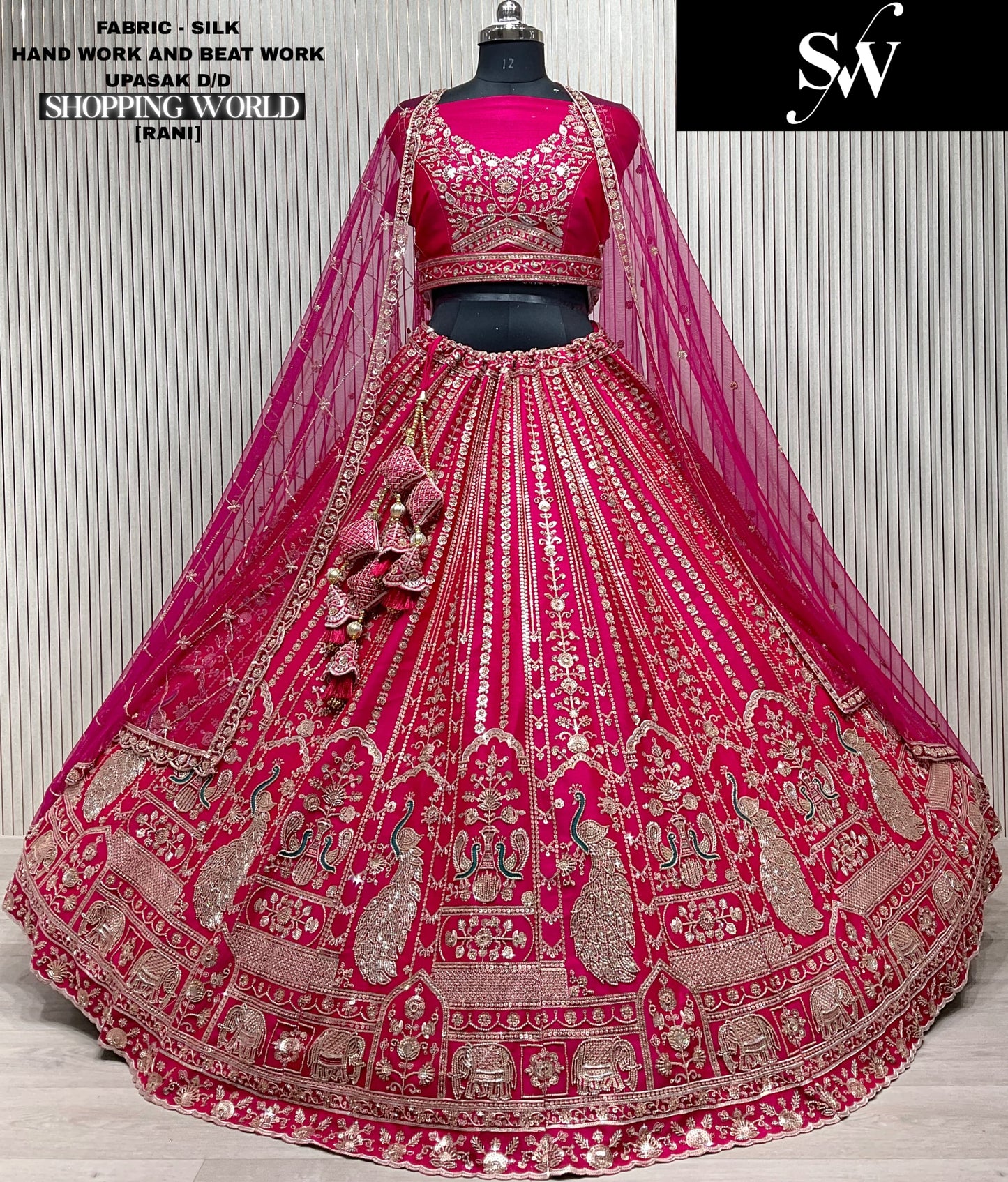 Beautiful Red peacock Double Duptta Silk bridal Lehenga