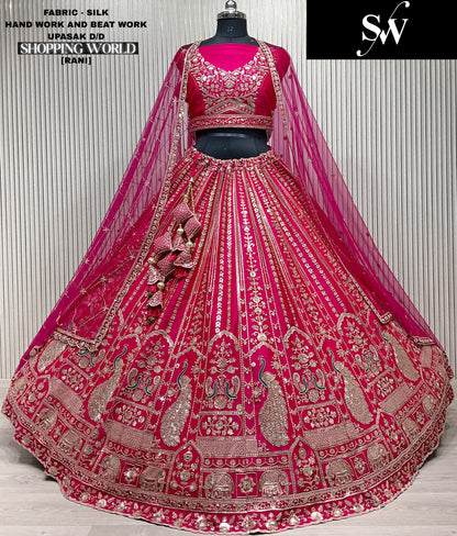 Beautiful Red peacock Double Duptta Silk bridal Lehenga