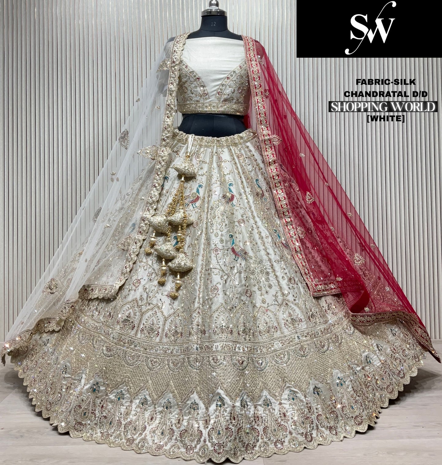 Something different red peacock  Double Duptta Silk bridal Lehenga