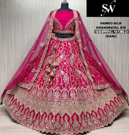 Something different red peacock  Double Duptta Silk bridal Lehenga