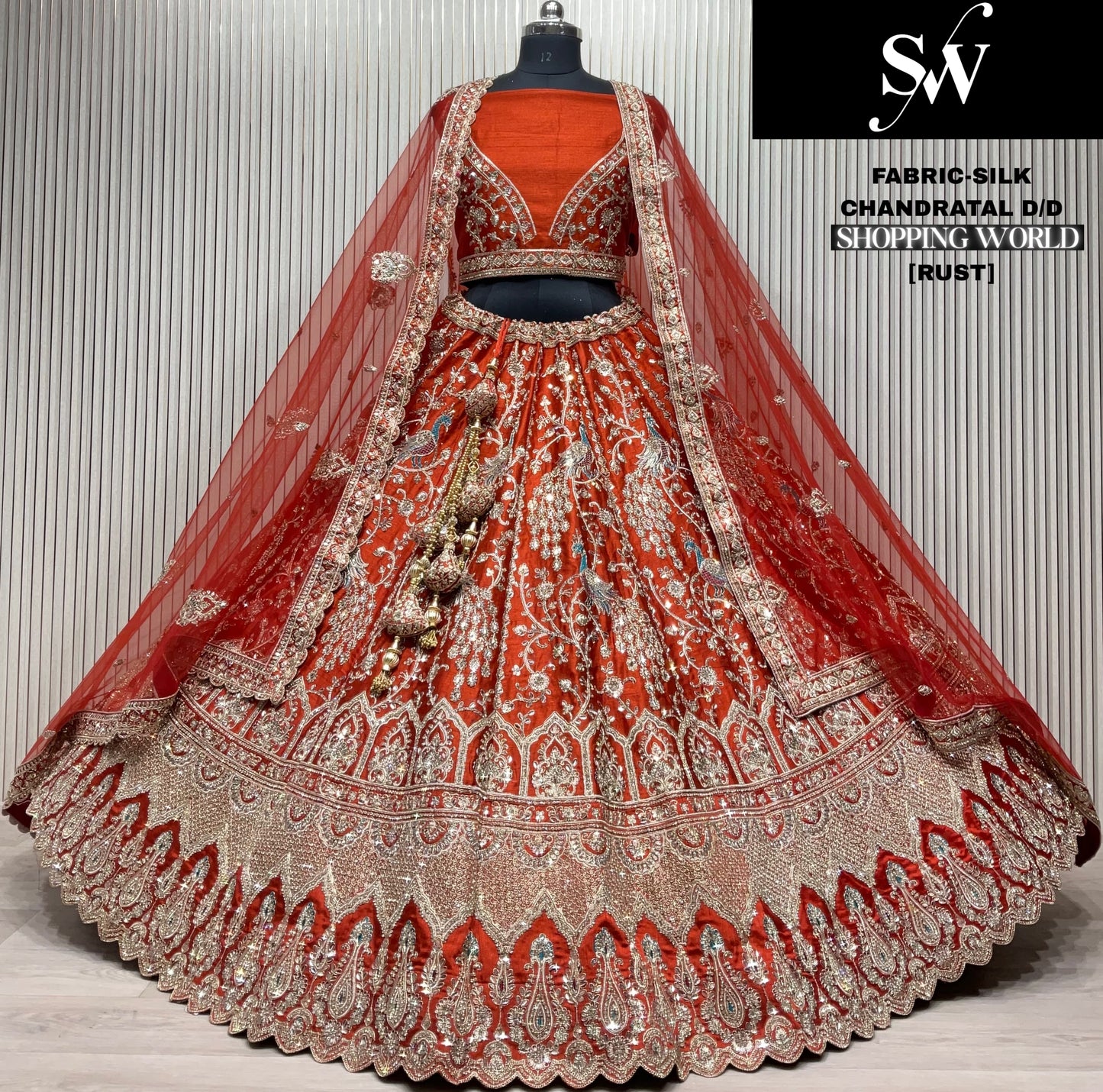 Something different red peacock  Double Duptta Silk bridal Lehenga