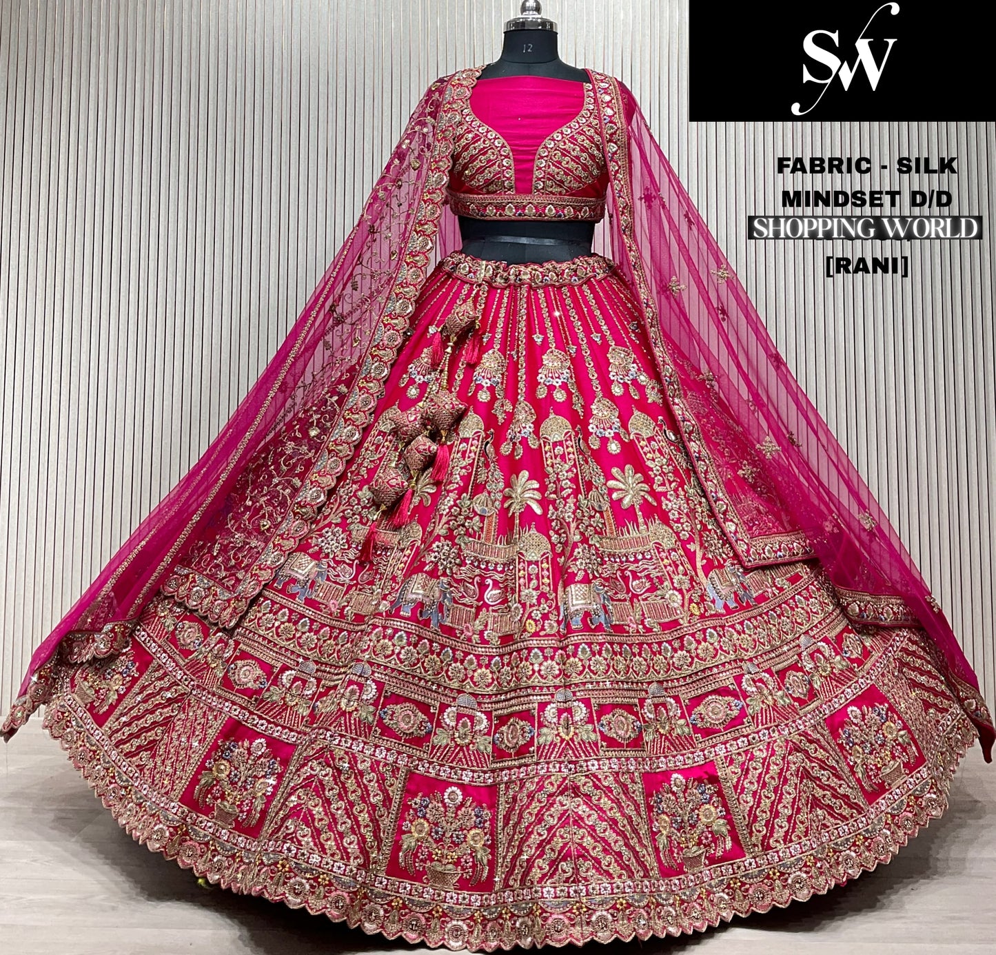 Tremendous red Doli barat Double Duptta Silk bridal Lehenga