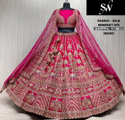 Tremendous red Doli barat Double Duptta Silk bridal Lehenga