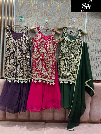 Delightful purple pink Green Shrug dress