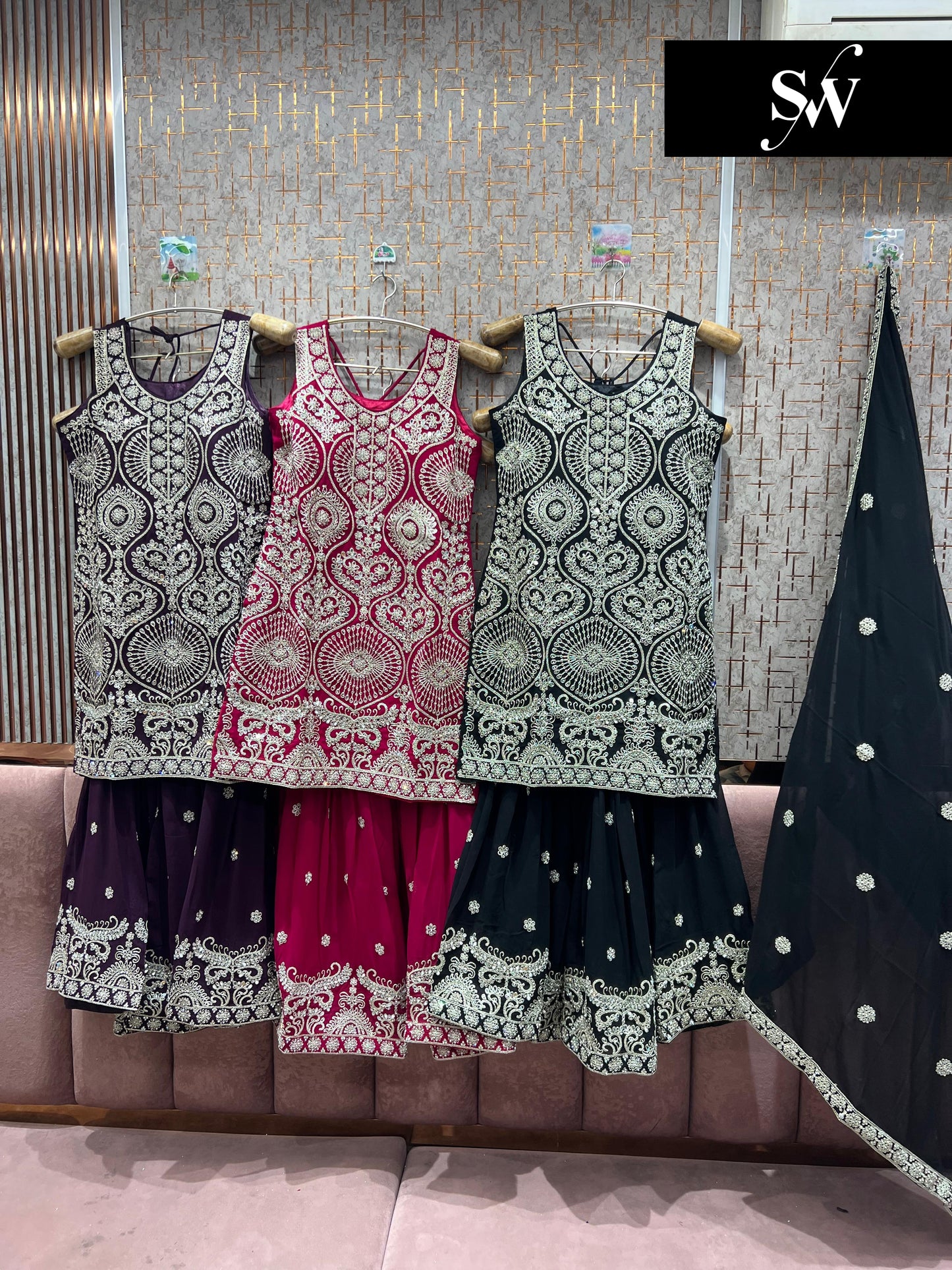 Elegant purple pink Green Shrug dress