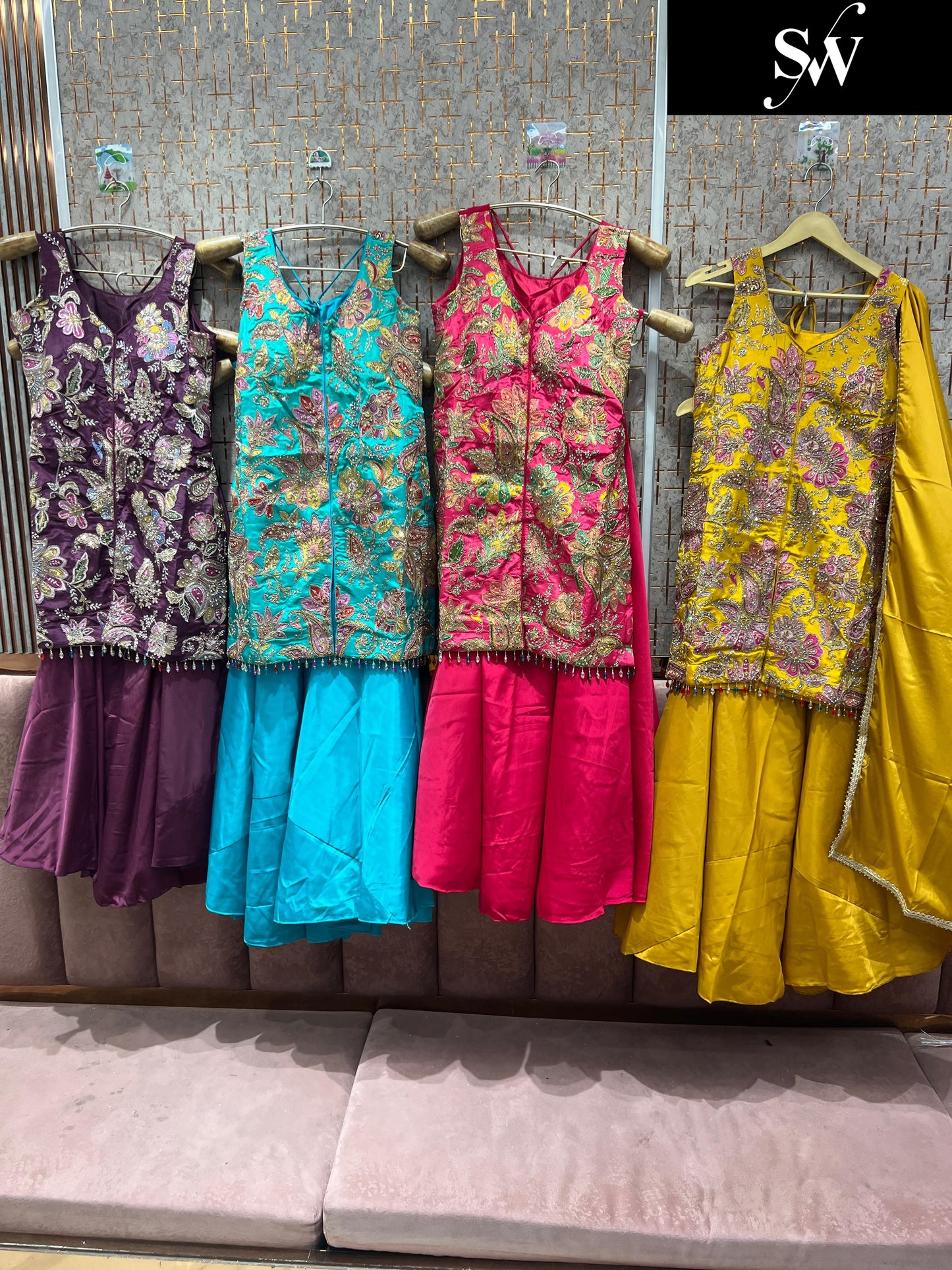 Pleasing blue pink green yellow Shrug dress