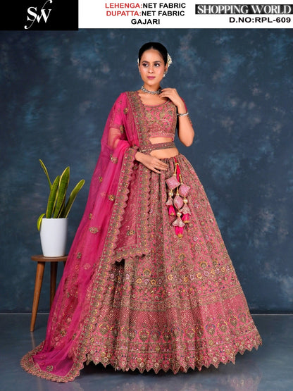Designer Gajri pink Net Lehenga