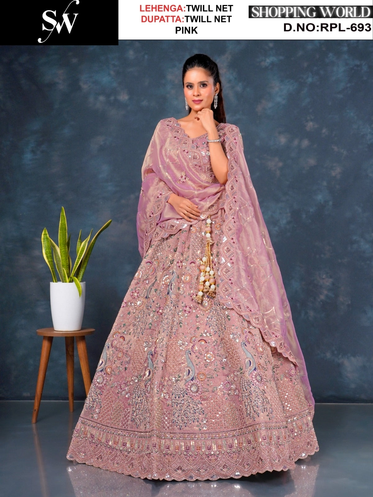 Something different Rust peach Lavender pink Sea green Twill Net Lehenga