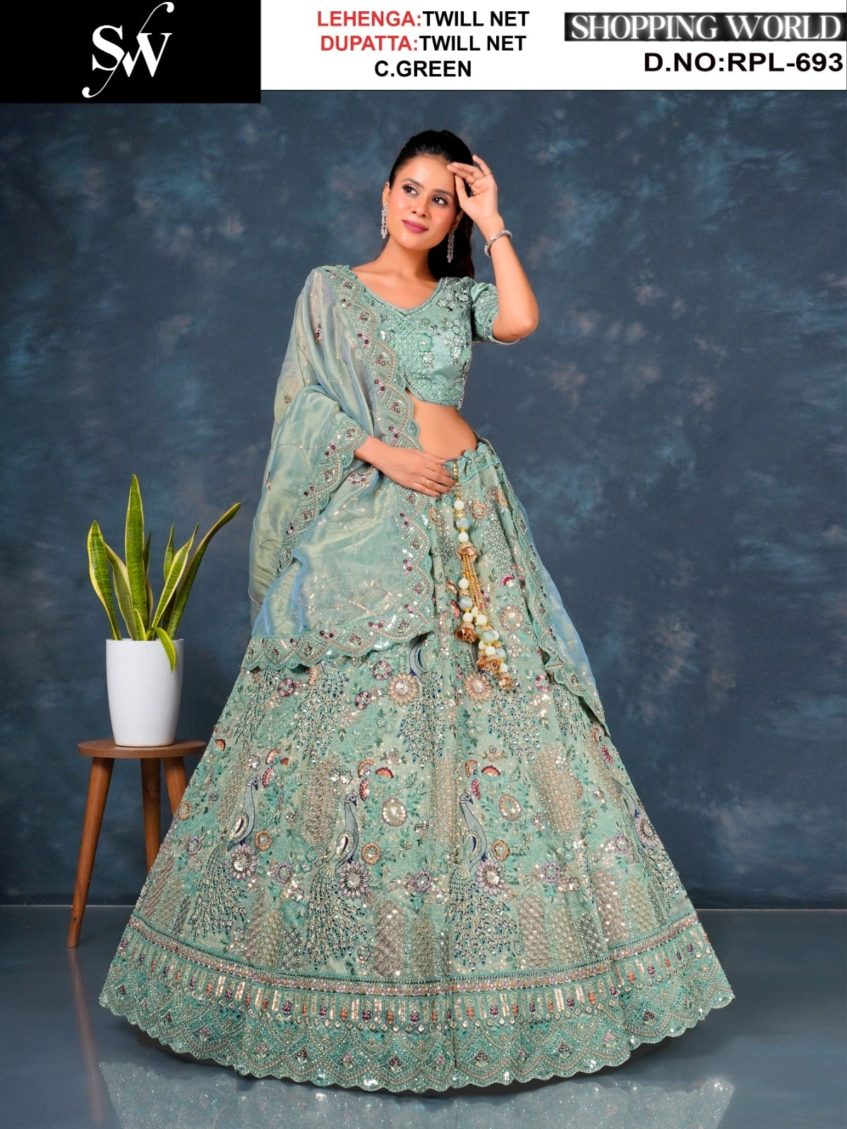 Something different Rust peach Lavender pink Sea green Twill Net Lehenga