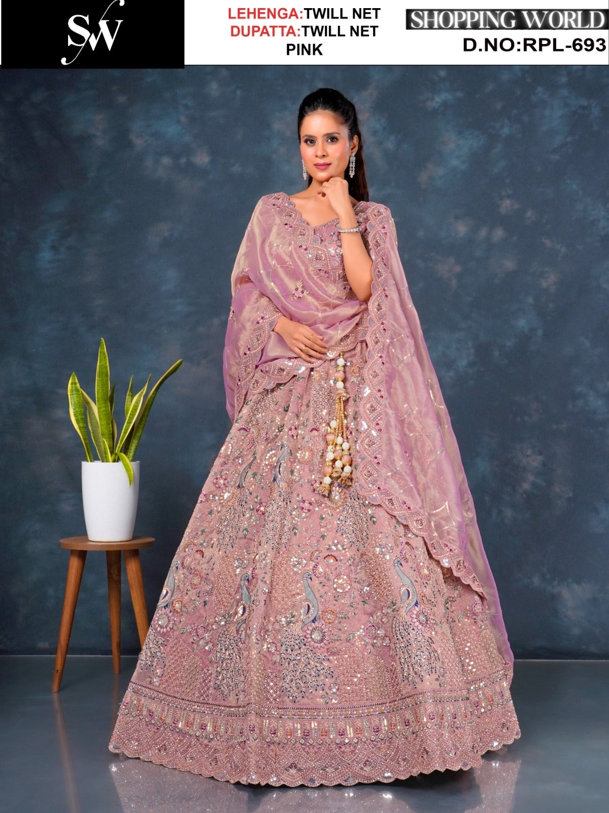 Something different Rust peach Lavender pink Sea green Twill Net Lehenga
