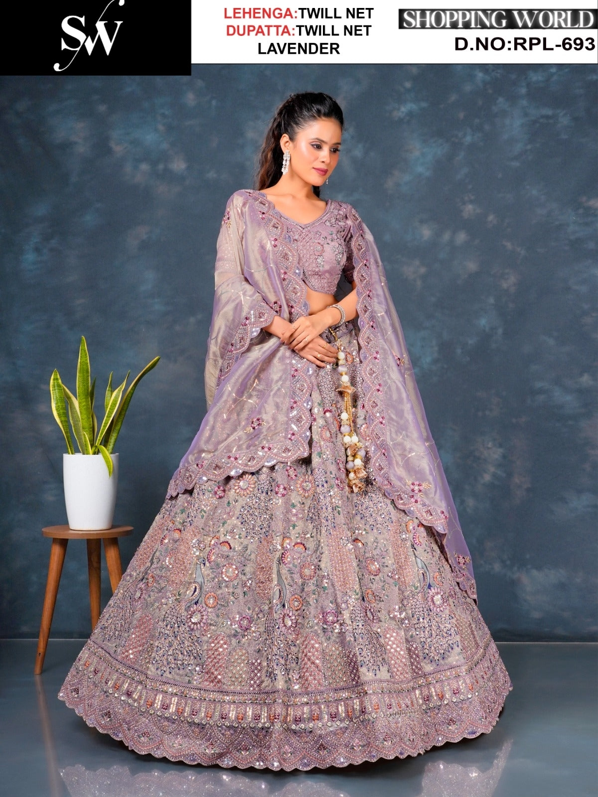Something different Rust peach Lavender pink Sea green Twill Net Lehenga