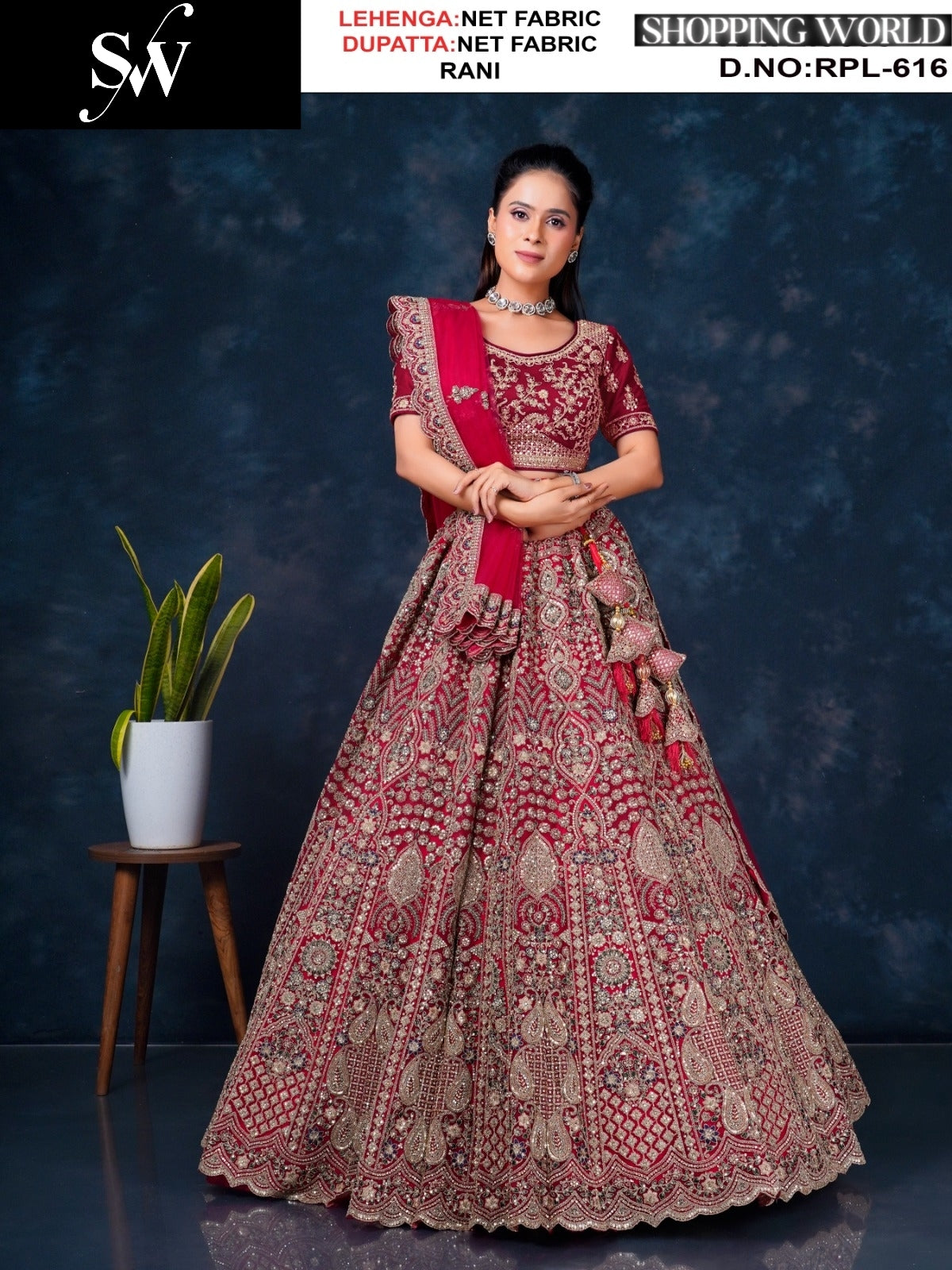 Elegant Maroon Net Lehenga