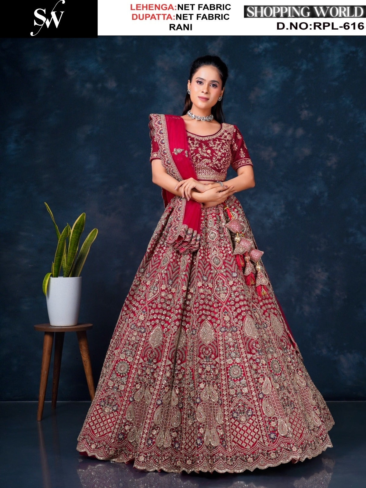 Elegant Maroon Net Lehenga