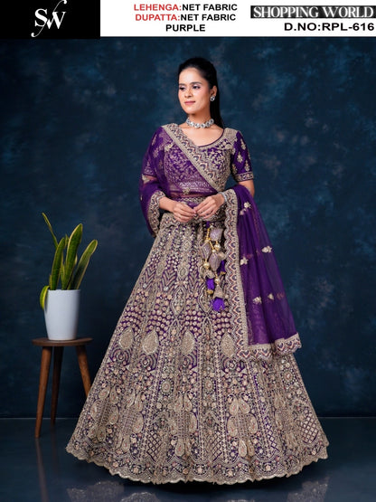 Elegant Maroon Net Lehenga