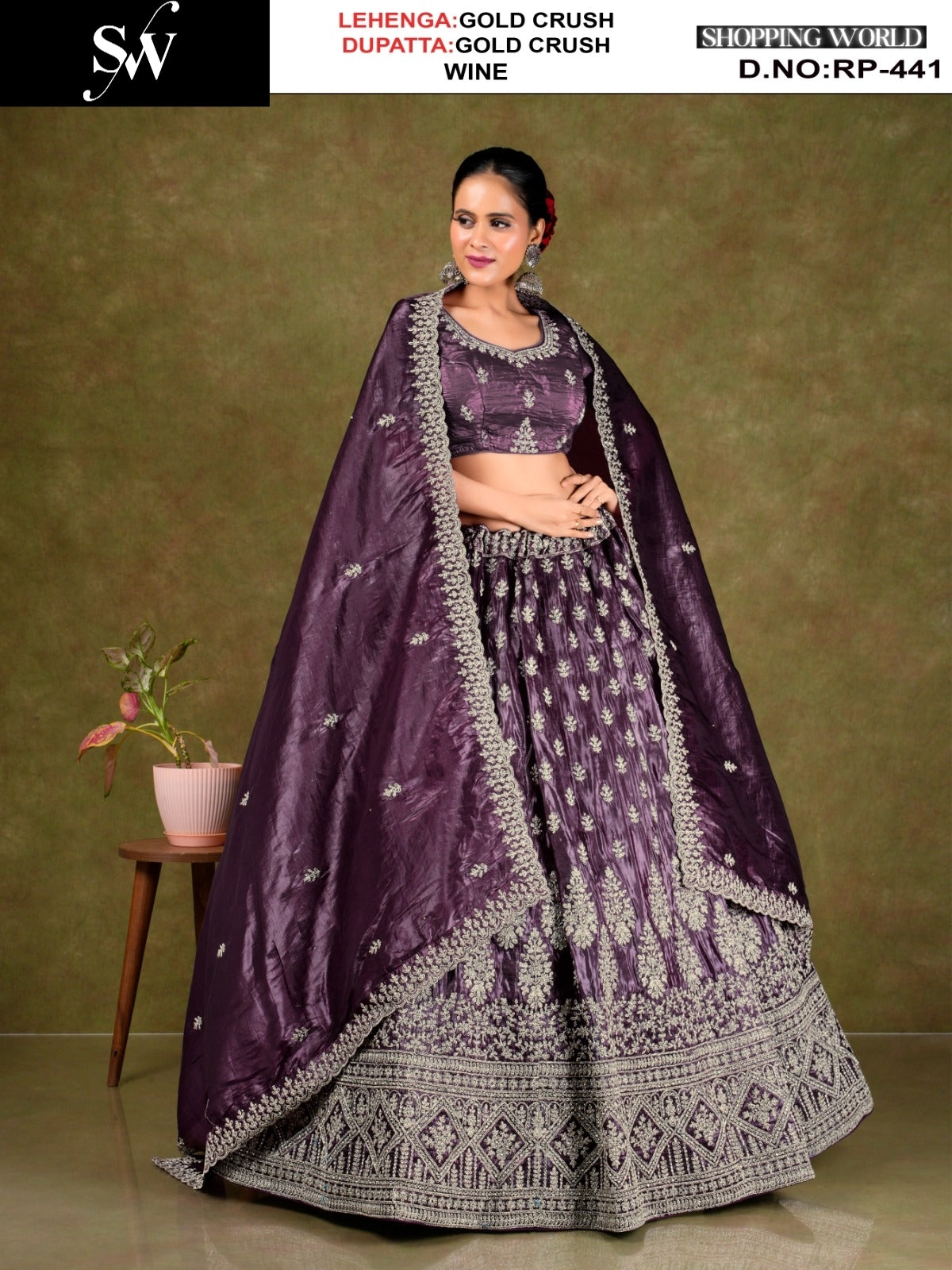 Pleasing wine Gold Crush Lehenga