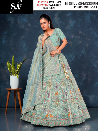 Gorgeous rust peacock Twill Net Lehenga