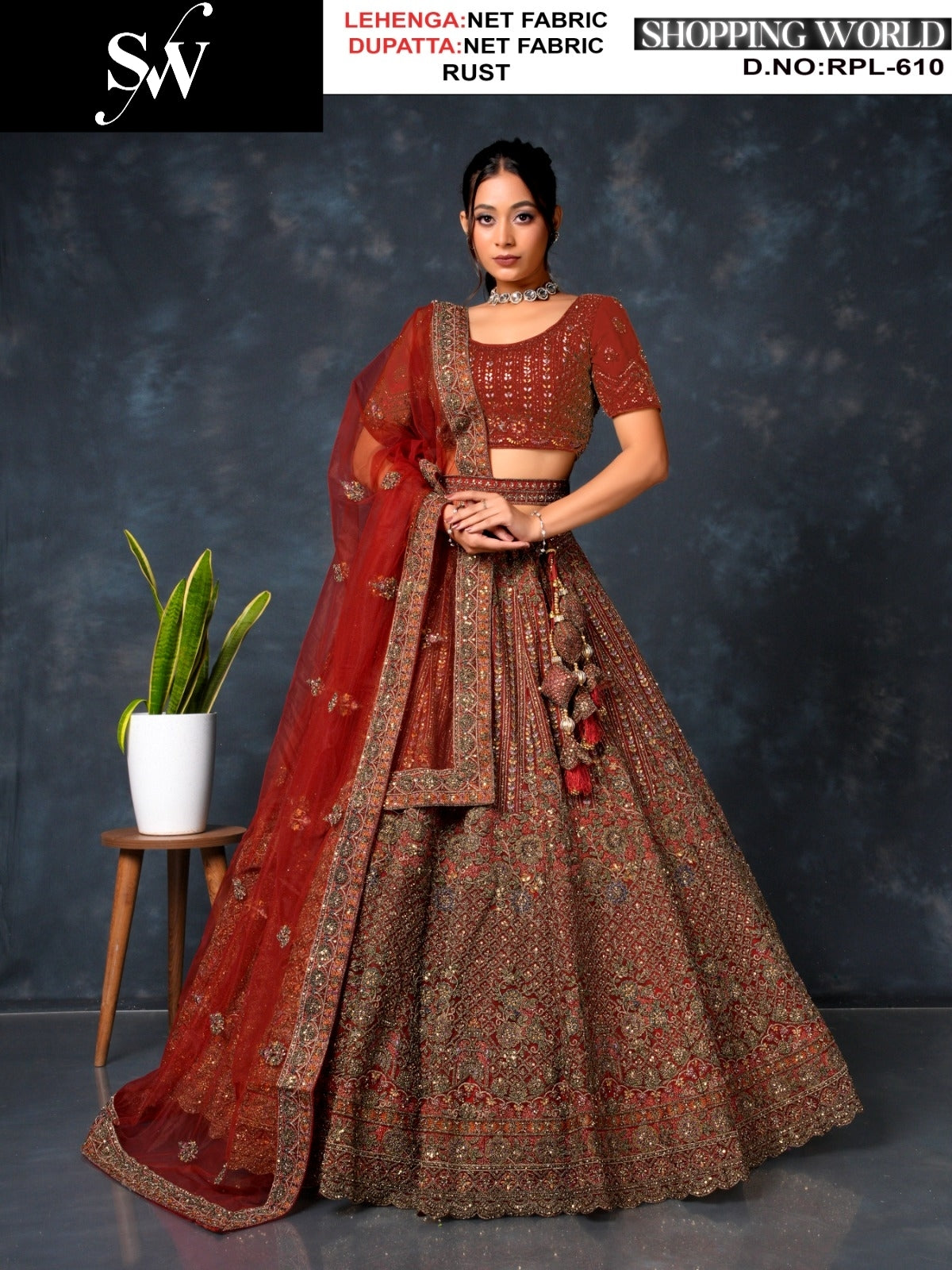 Lovely rust maroon Net Lehenga