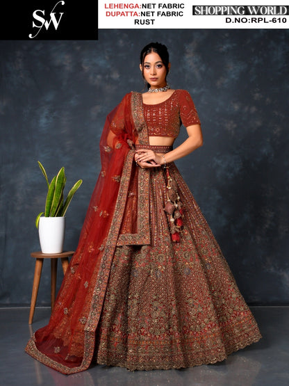 Lovely rust maroon Net Lehenga