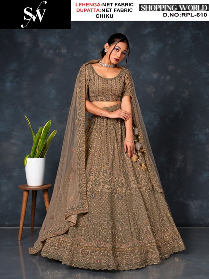 Lovely rust maroon Net Lehenga