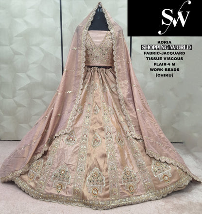 Something different Rust peach Beads Jacquard Tissue Viscous Lehenga